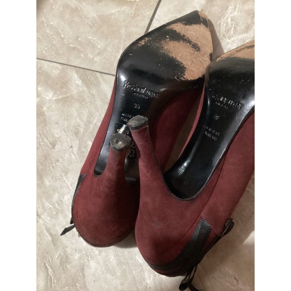 Yves Saint Laurent Burgundy Suede Bow Pointed Toe Pump - Picture 9 of 12
